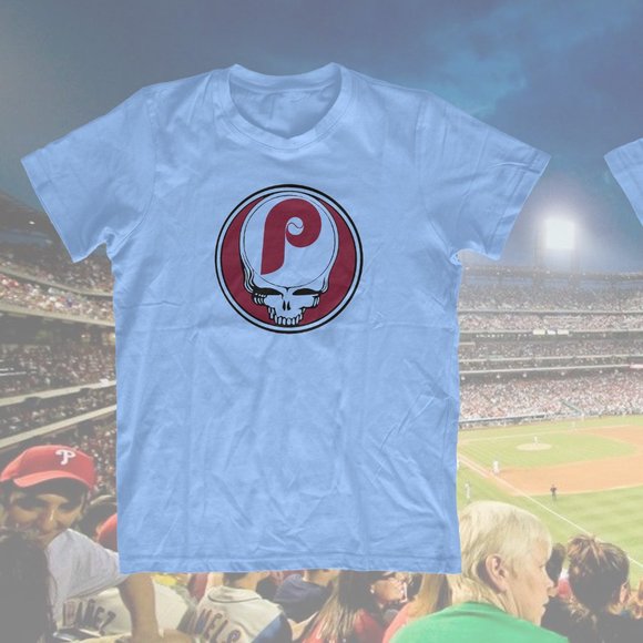 Philadelphia Phillies parody Grateful Dead Old School Shakedown T-shirt NWT - Picture 2 of 5